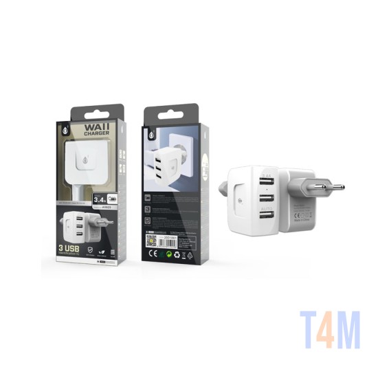 CHARGING ADAPTER WITH 3 USB PORT 5V 3.4A MTK WHITE